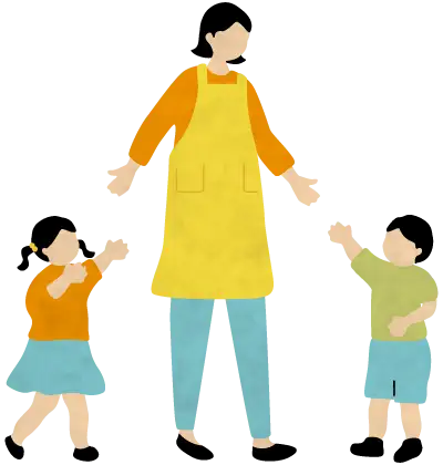 手をつなぐ保育士と園児のイラスト